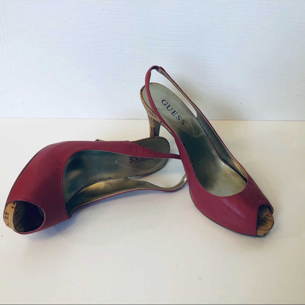 Pink Guess High Heel Shoes Peek a boo Toe Sandals 4” Heel Prom 7.5